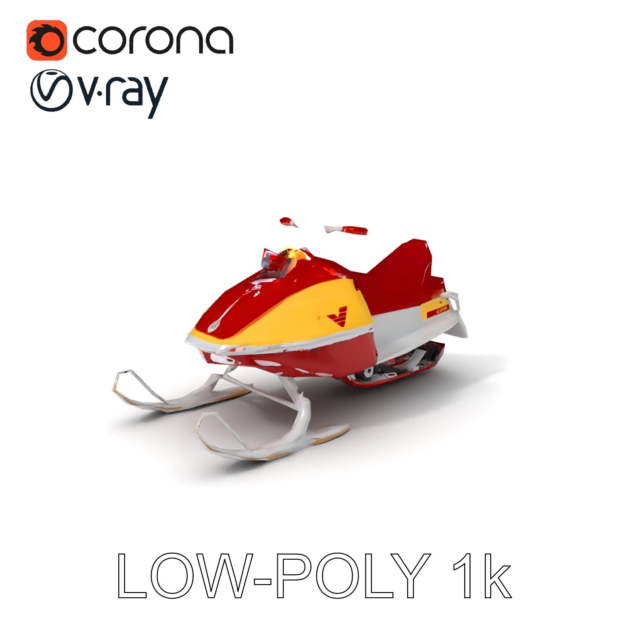 Classic Red Snowmobile D Model Pack with Three Levels of Detail Low-poly 3D model_21