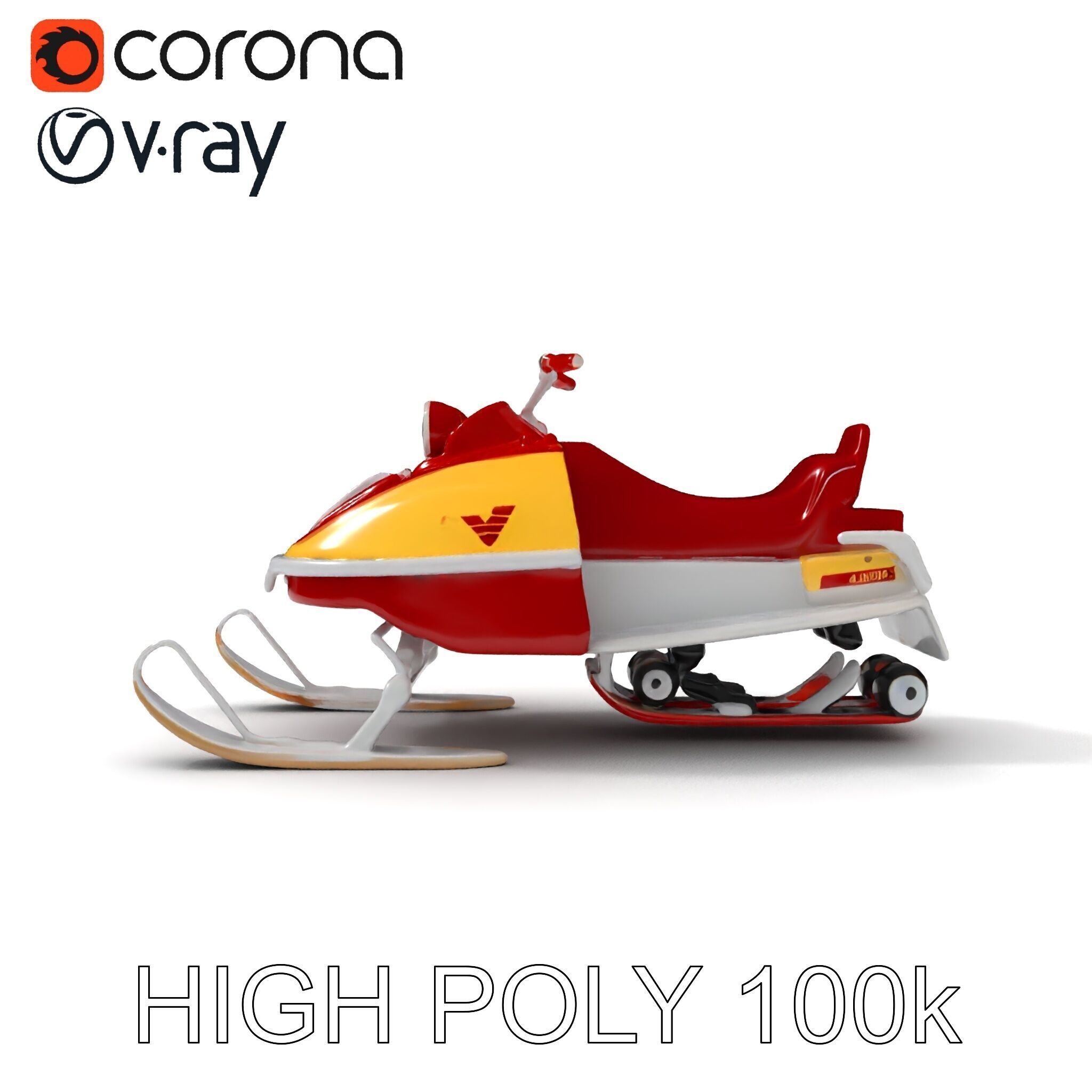 Classic Red Snowmobile D Model Pack with Three Levels of Detail Low-poly 3D model_8