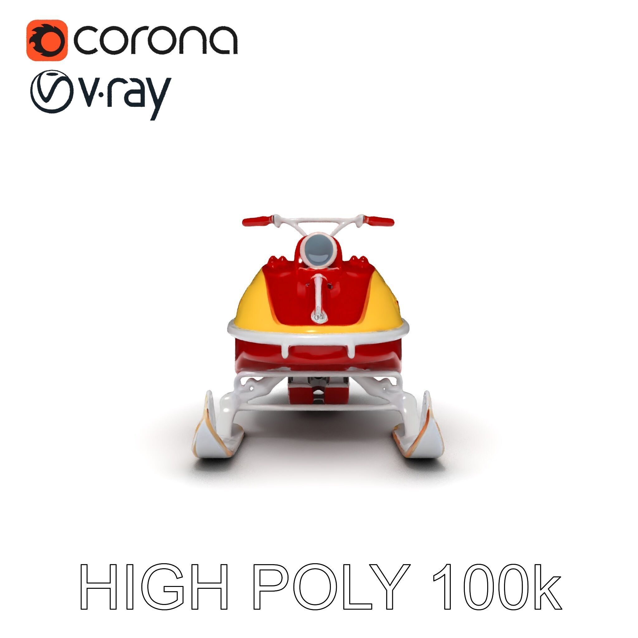 Classic Red Snowmobile D Model Pack with Three Levels of Detail Low-poly 3D model_24