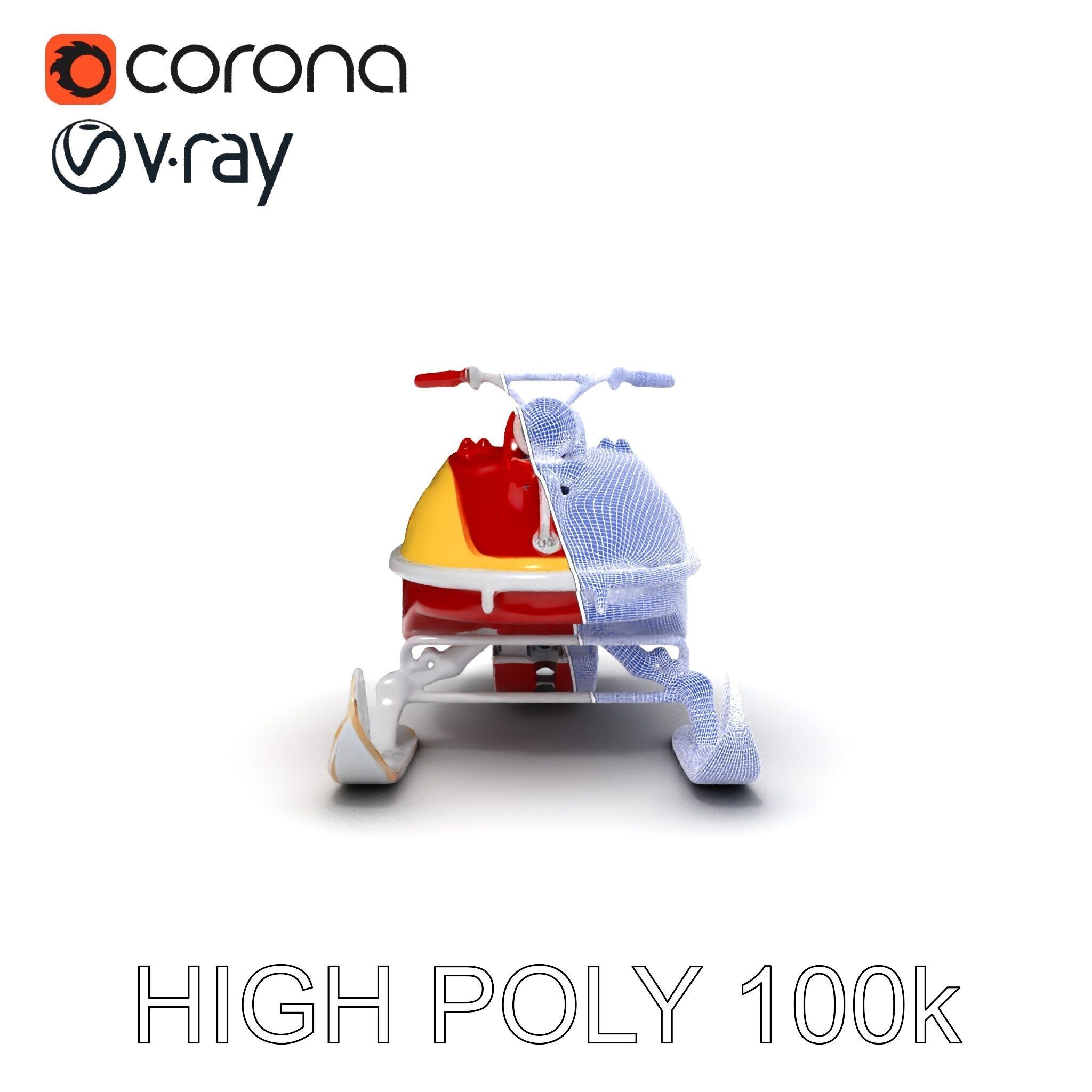 Classic Red Snowmobile D Model Pack with Three Levels of Detail Low-poly 3D model_17