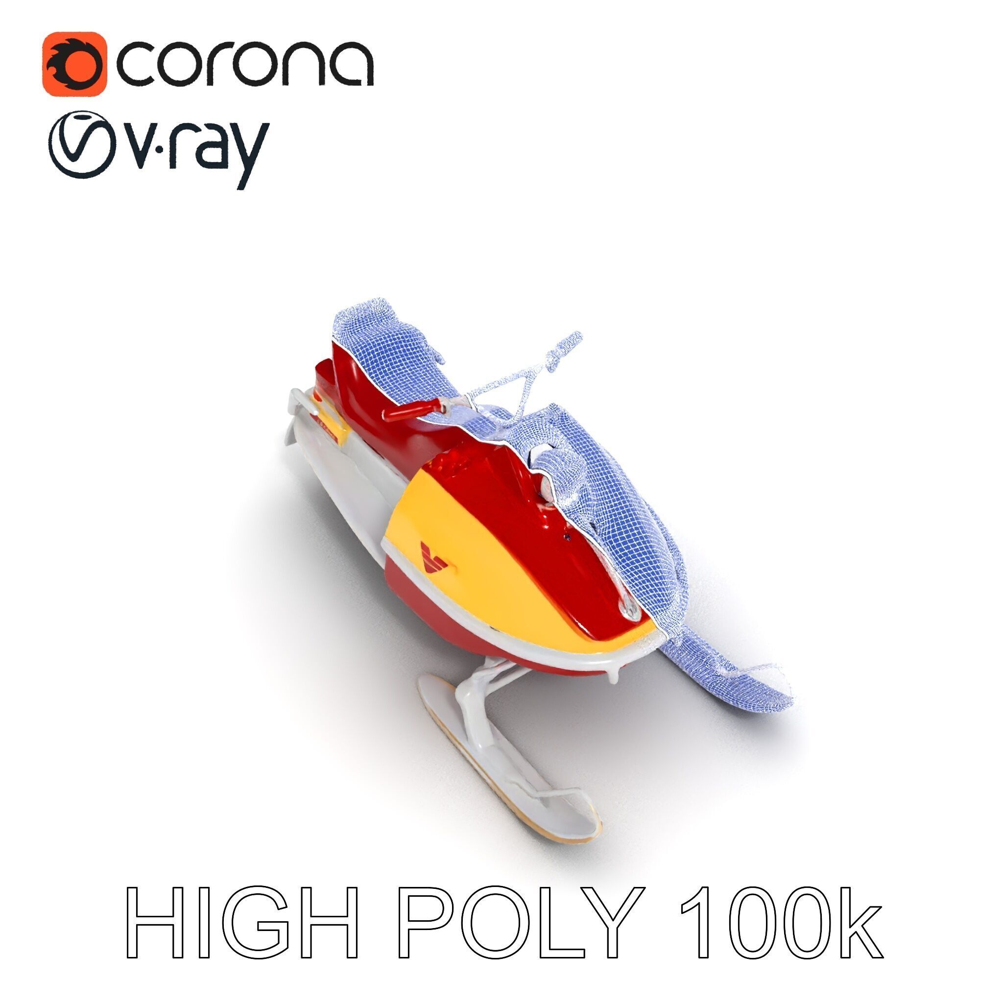 Classic Red Snowmobile D Model Pack with Three Levels of Detail Low-poly 3D model_27