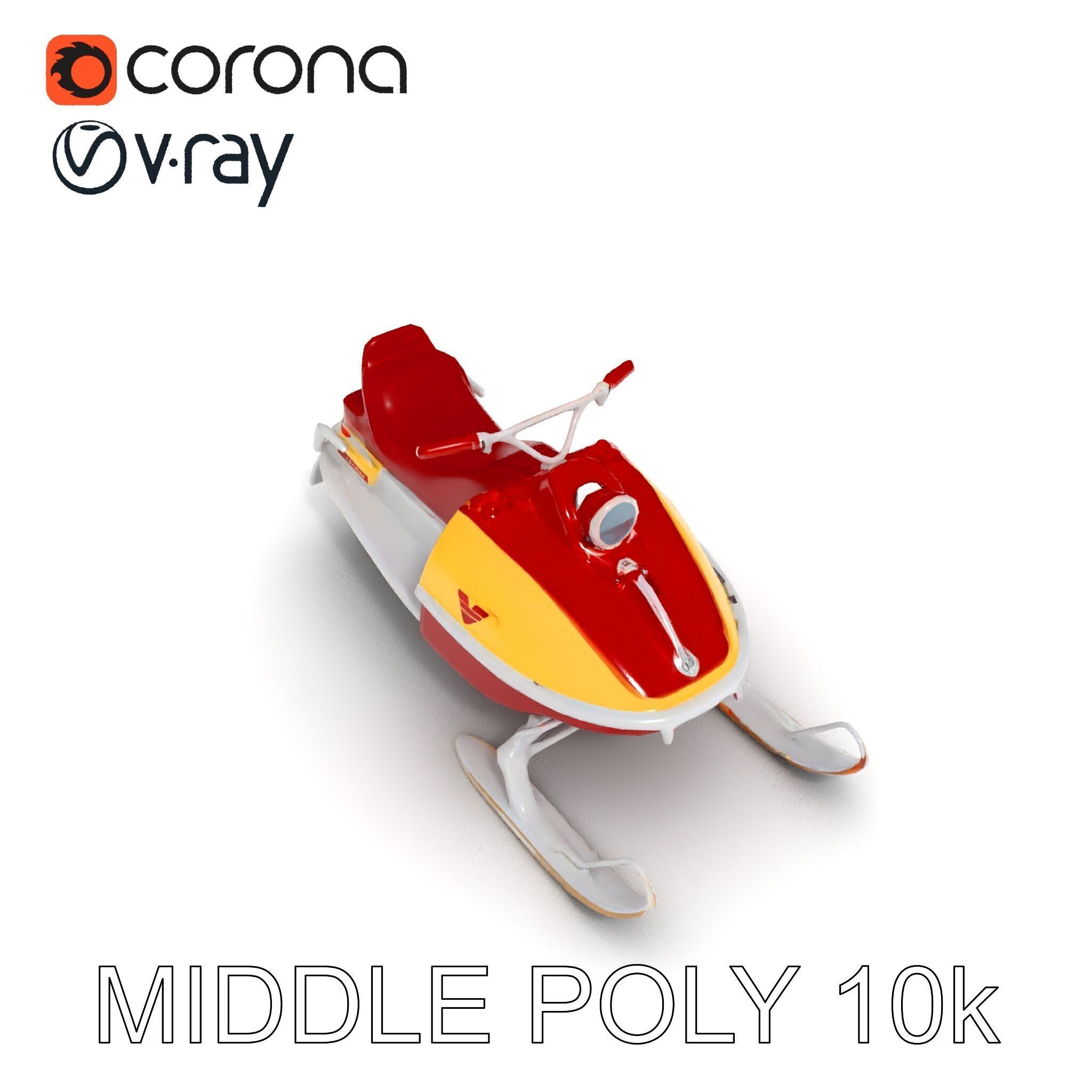 Classic Red Snowmobile D Model Pack with Three Levels of Detail Low-poly 3D model_25