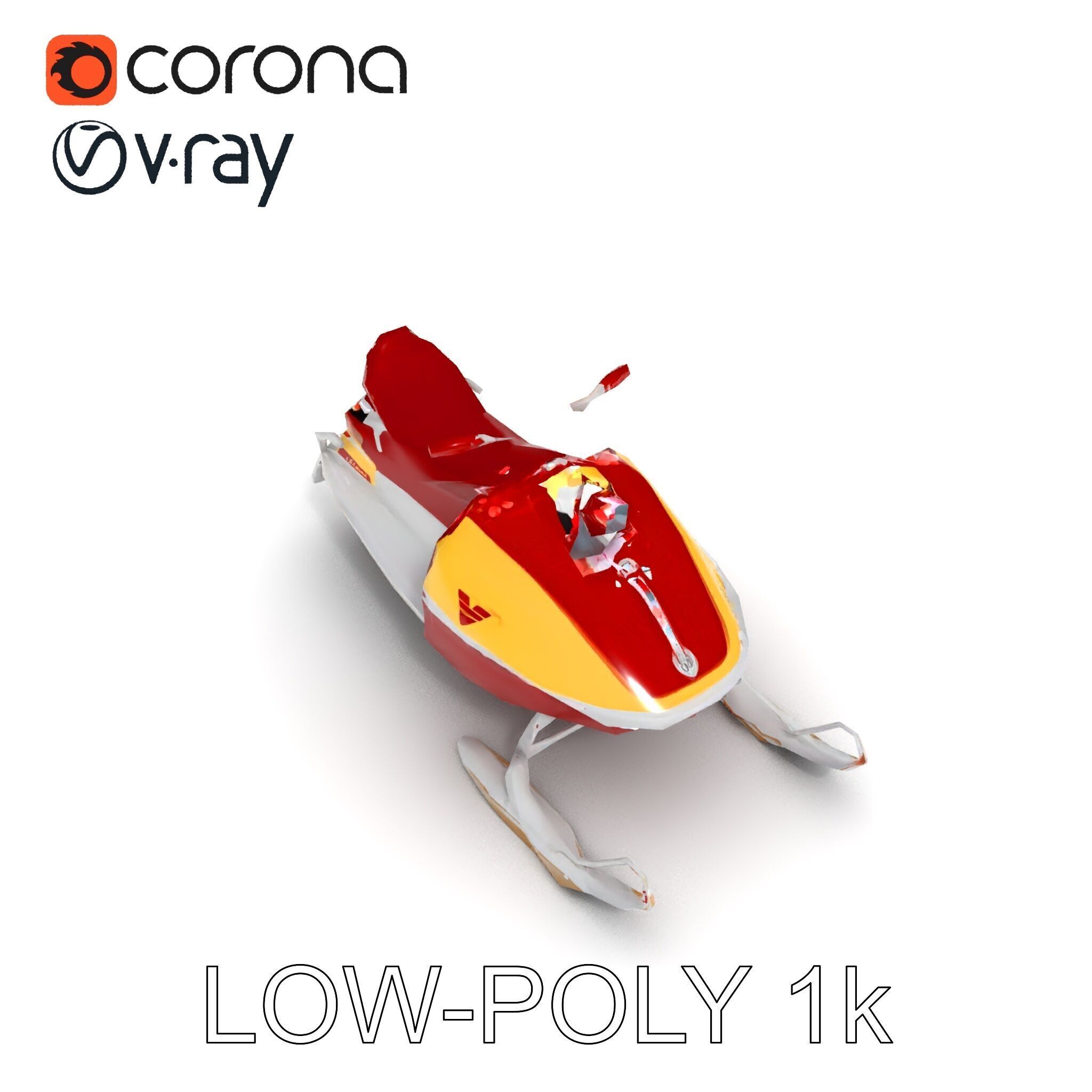 Classic Red Snowmobile D Model Pack with Three Levels of Detail Low-poly 3D model_31
