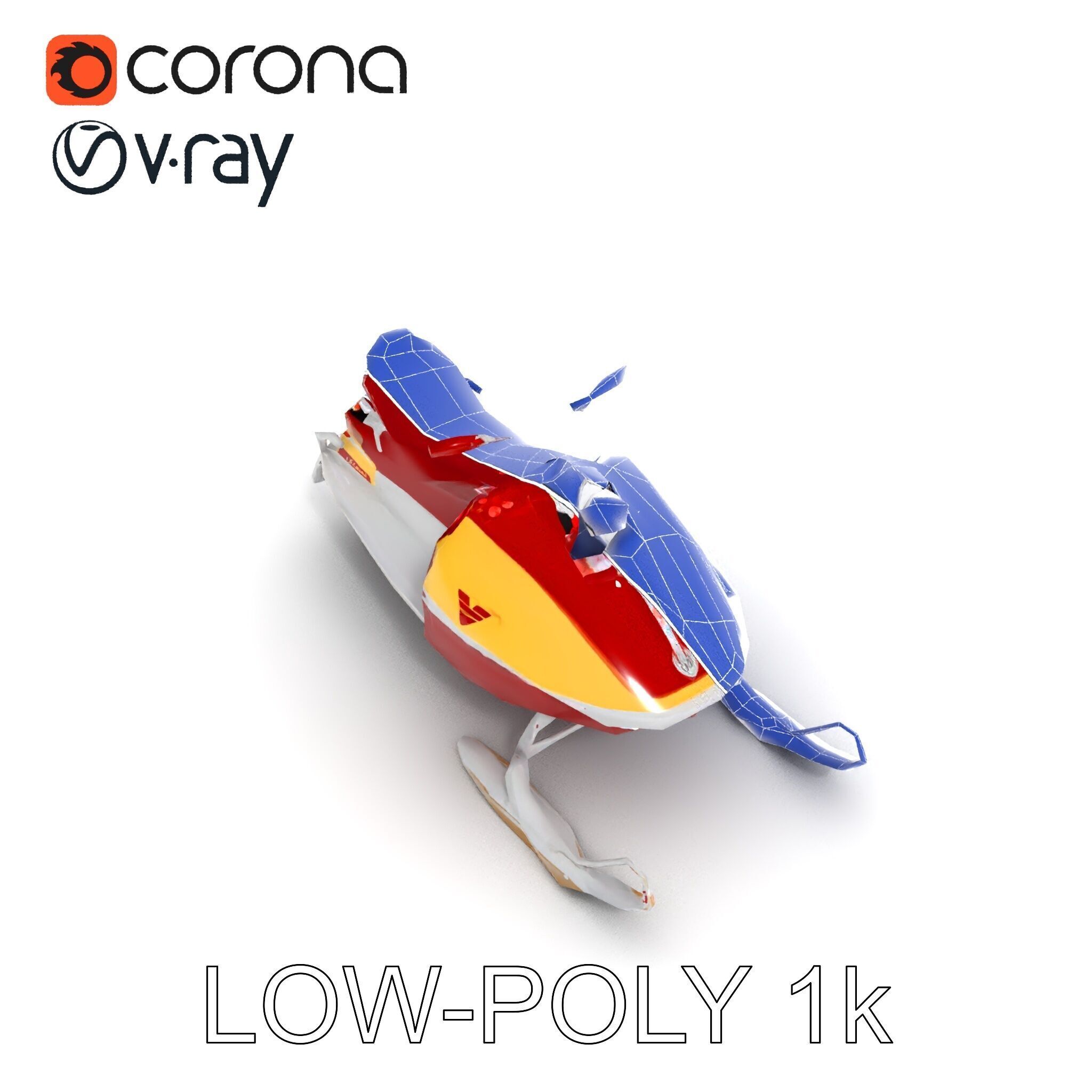 Classic Red Snowmobile D Model Pack with Three Levels of Detail Low-poly 3D model_29