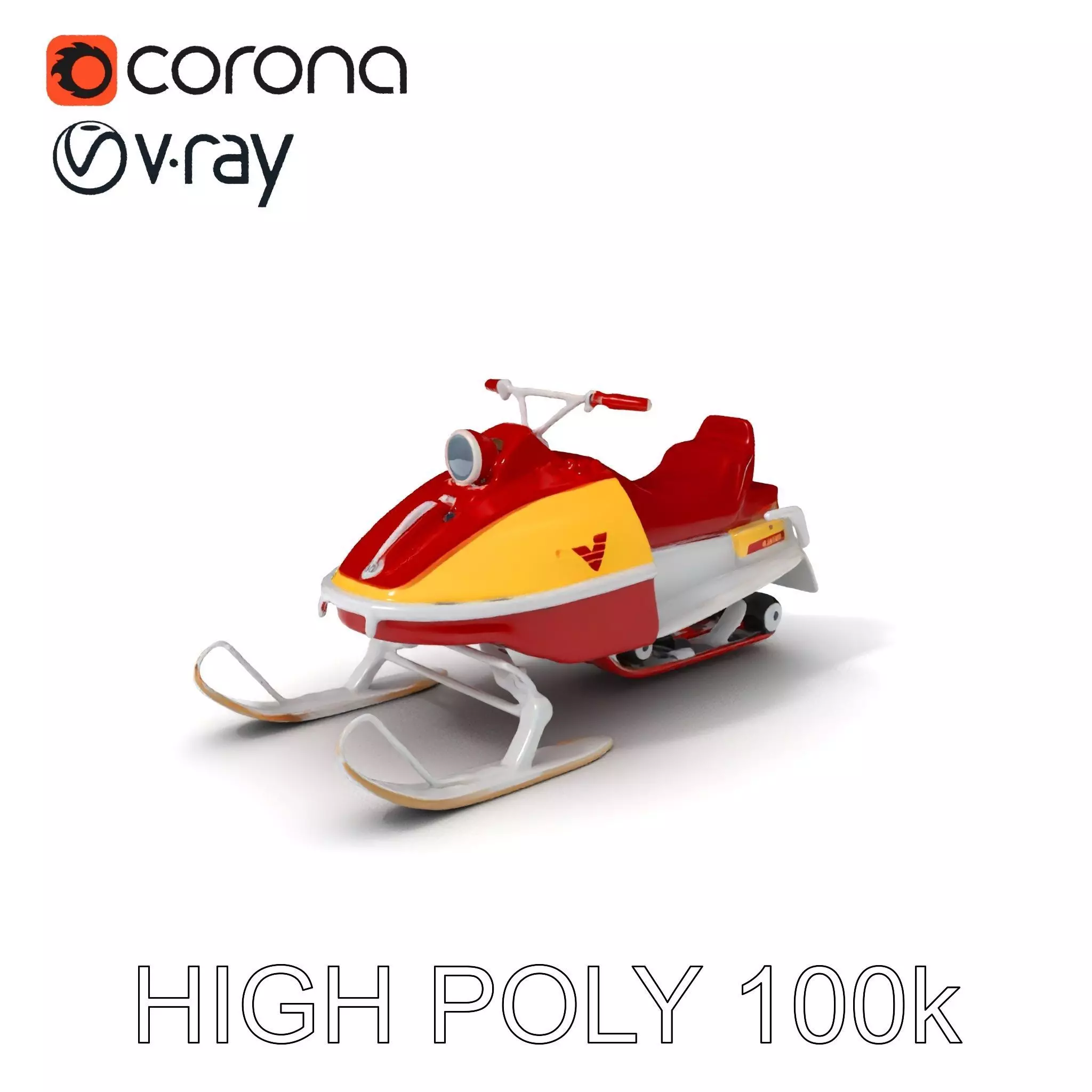 Classic Red Snowmobile D Model Pack with Three Levels of Detail Low-poly 3D model_0