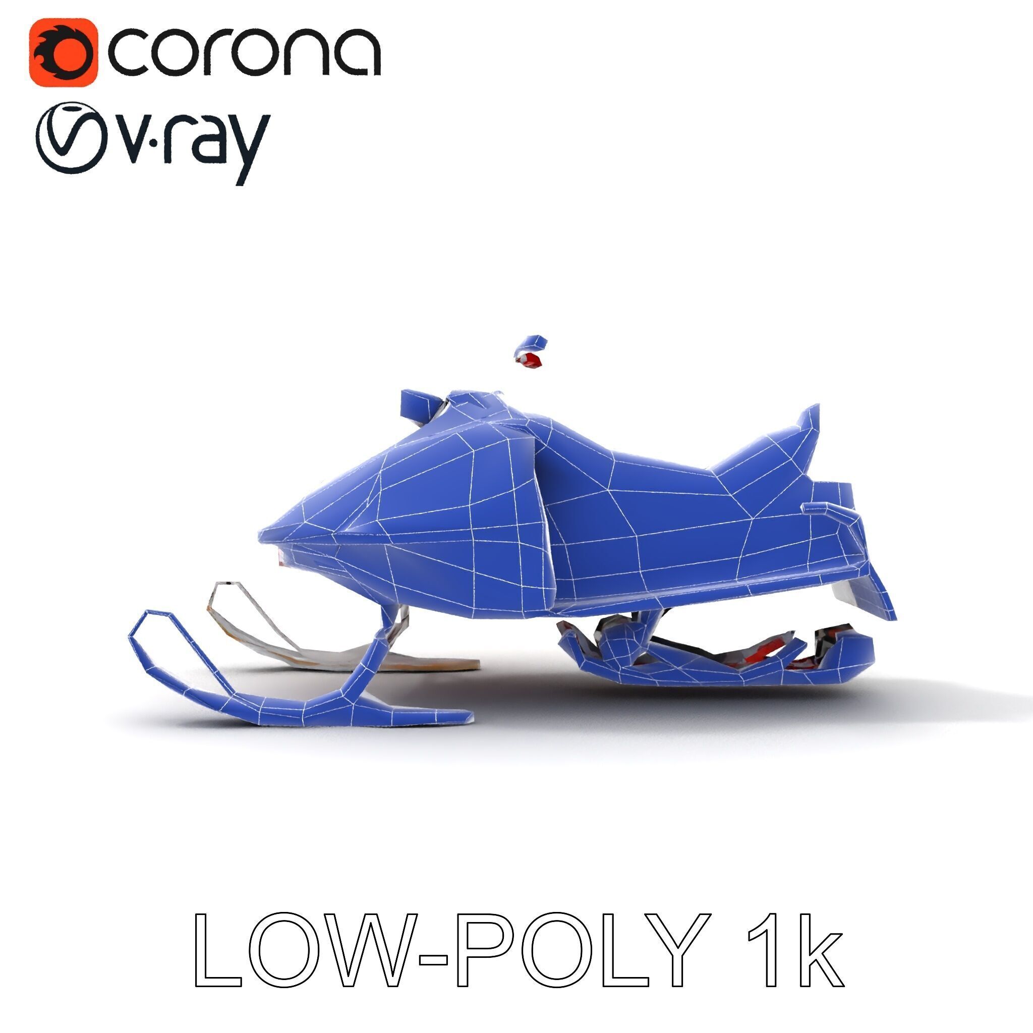 Classic Red Snowmobile D Model Pack with Three Levels of Detail Low-poly 3D model_34