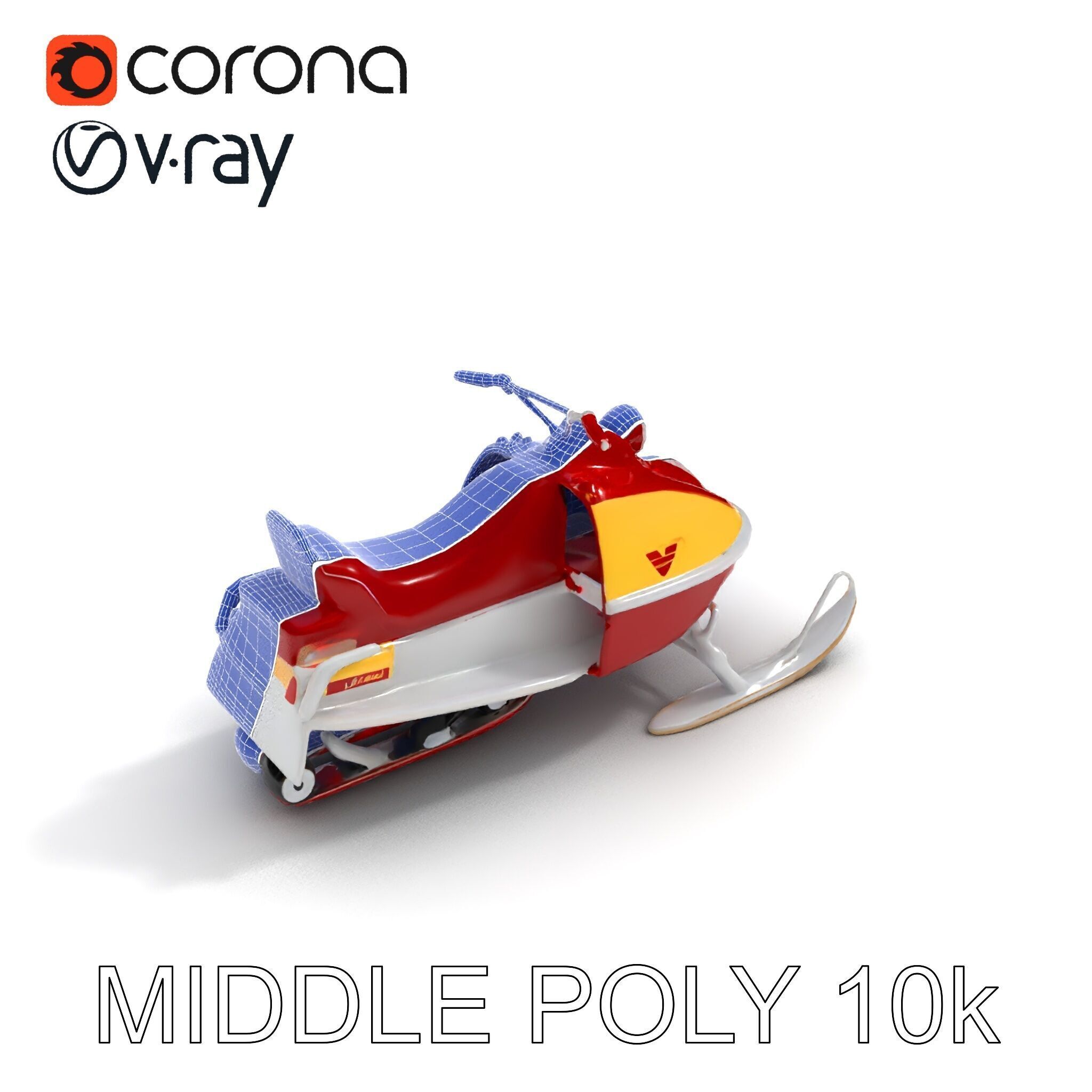 Classic Red Snowmobile D Model Pack with Three Levels of Detail Low-poly 3D model_28