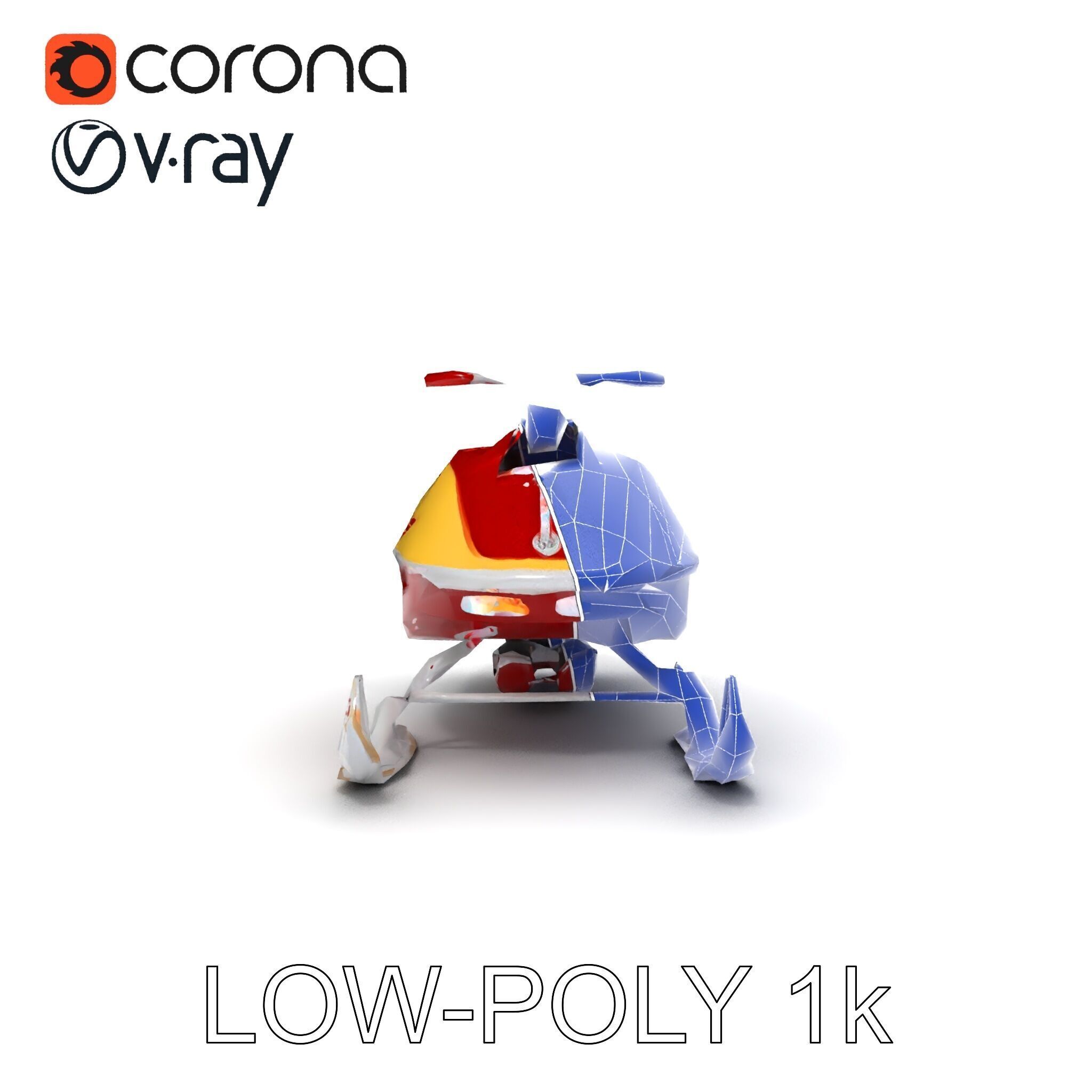 Classic Red Snowmobile D Model Pack with Three Levels of Detail Low-poly 3D model_13