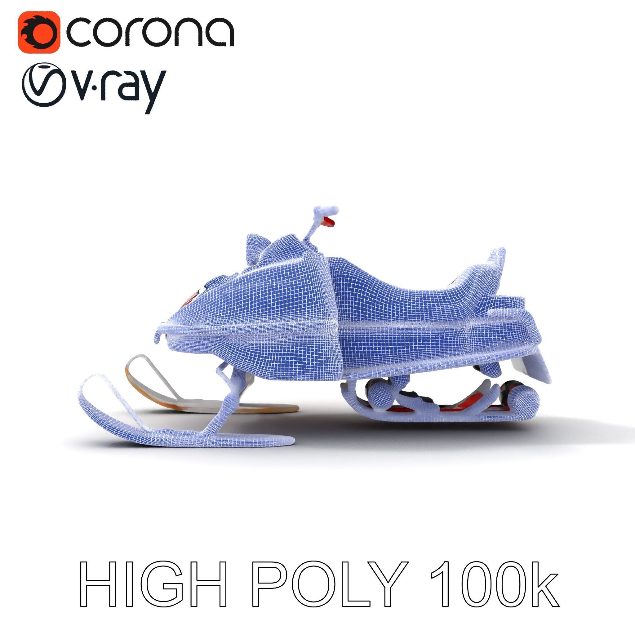 Classic Red Snowmobile D Model Pack with Three Levels of Detail Low-poly 3D model_11