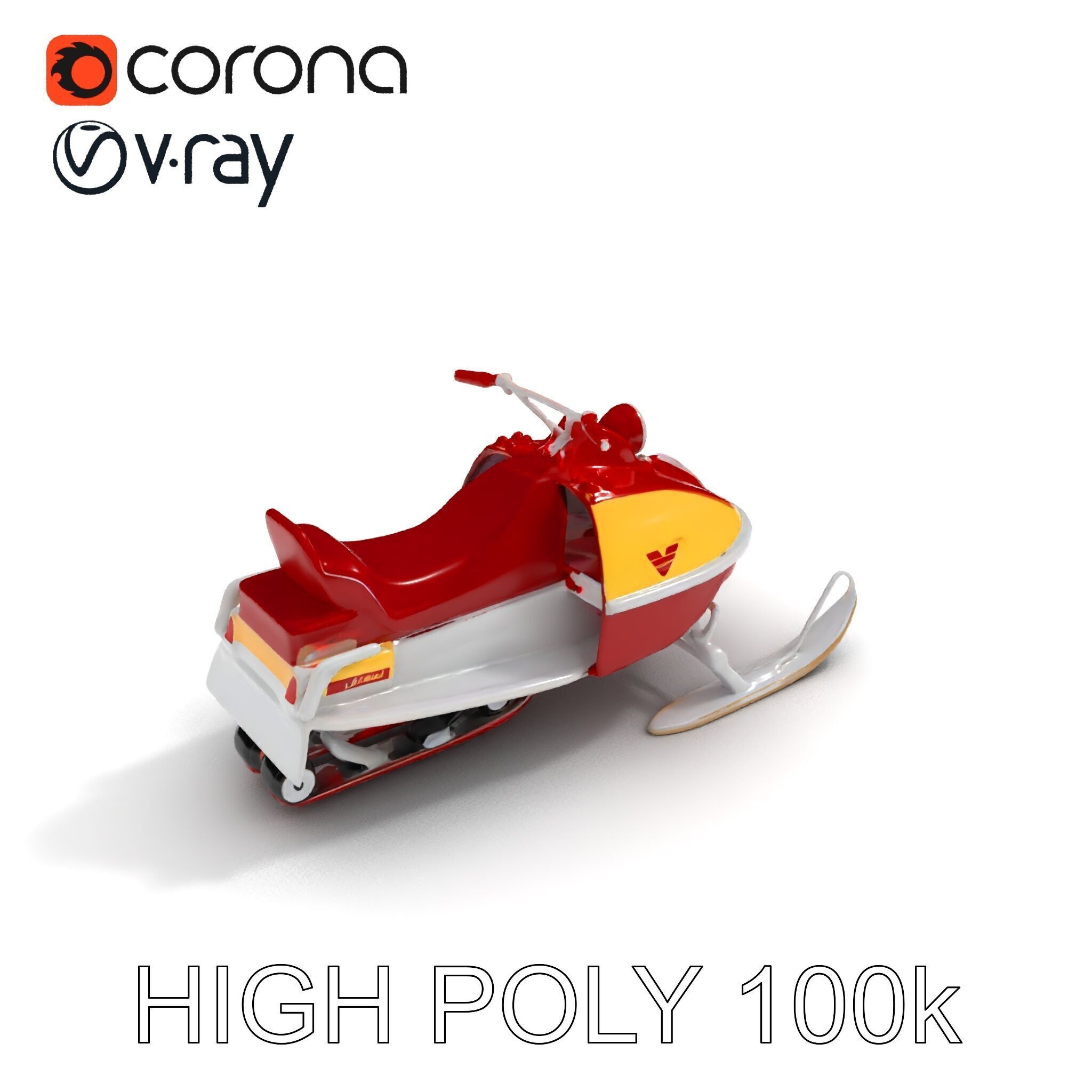 Classic Red Snowmobile D Model Pack with Three Levels of Detail Low-poly 3D model_35