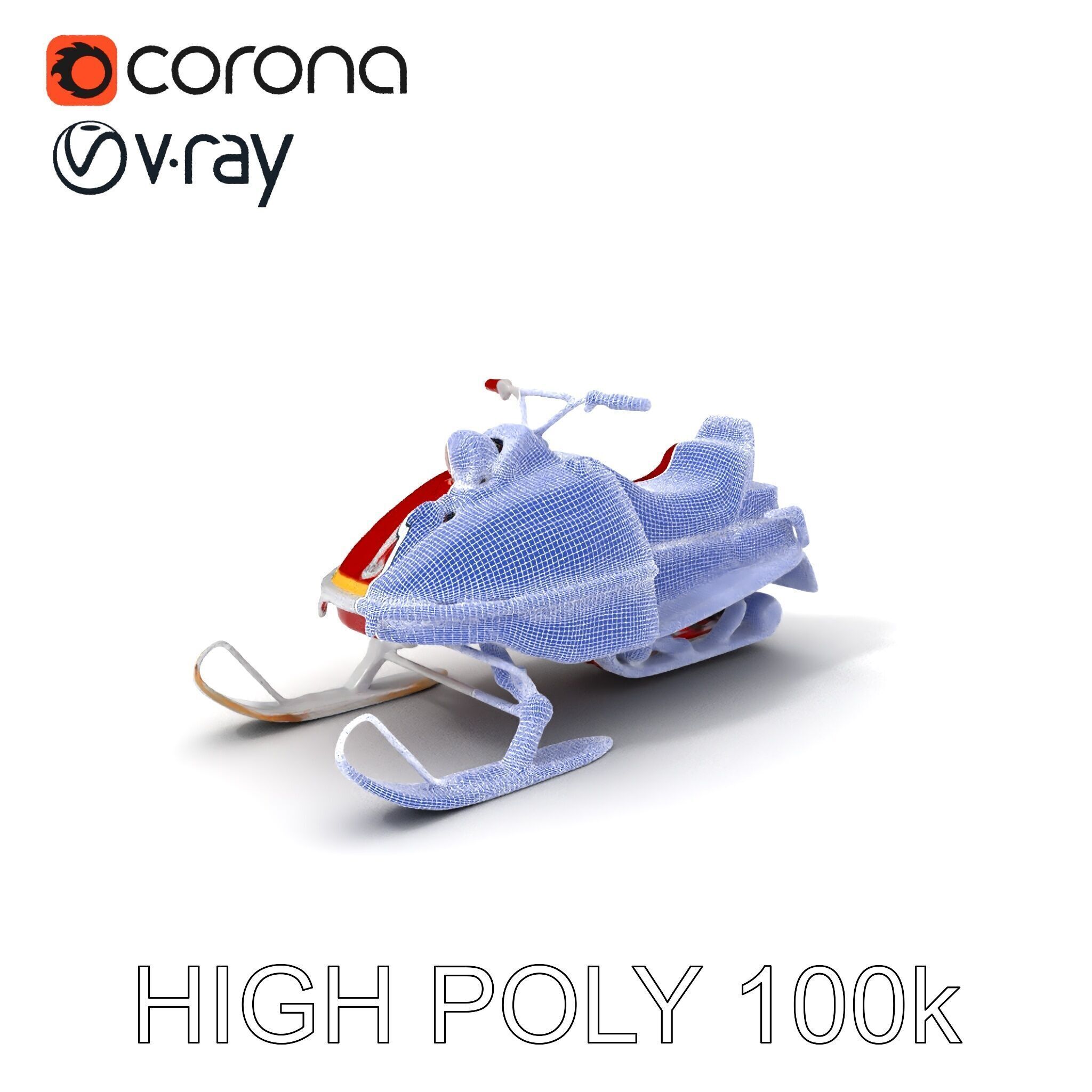 Classic Red Snowmobile D Model Pack with Three Levels of Detail Low-poly 3D model_3