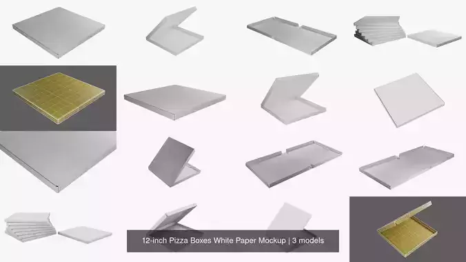 12-inch Pizza Boxes White Paper Mockup