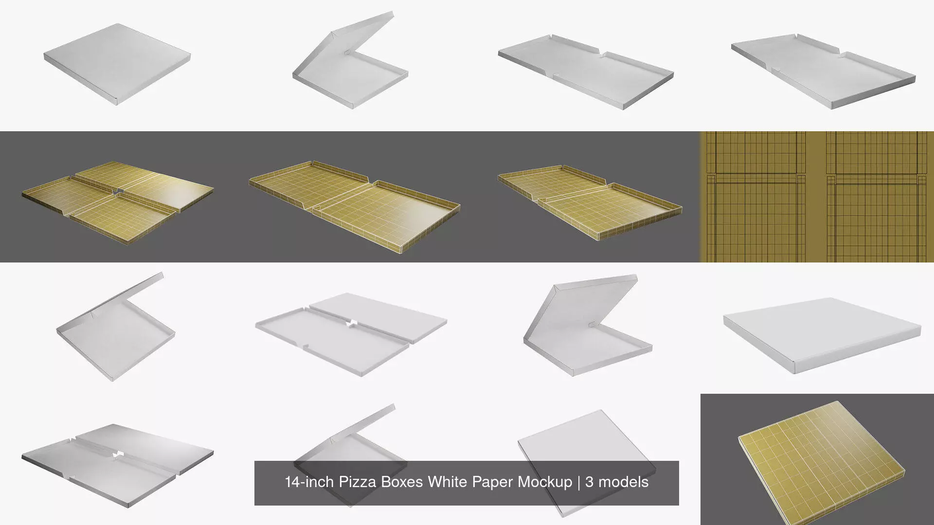 14-inch Pizza Boxes White Paper Mockup 3D Model Collection_7