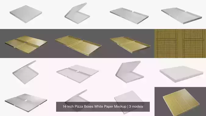 14-inch Pizza Boxes White Paper Mockup