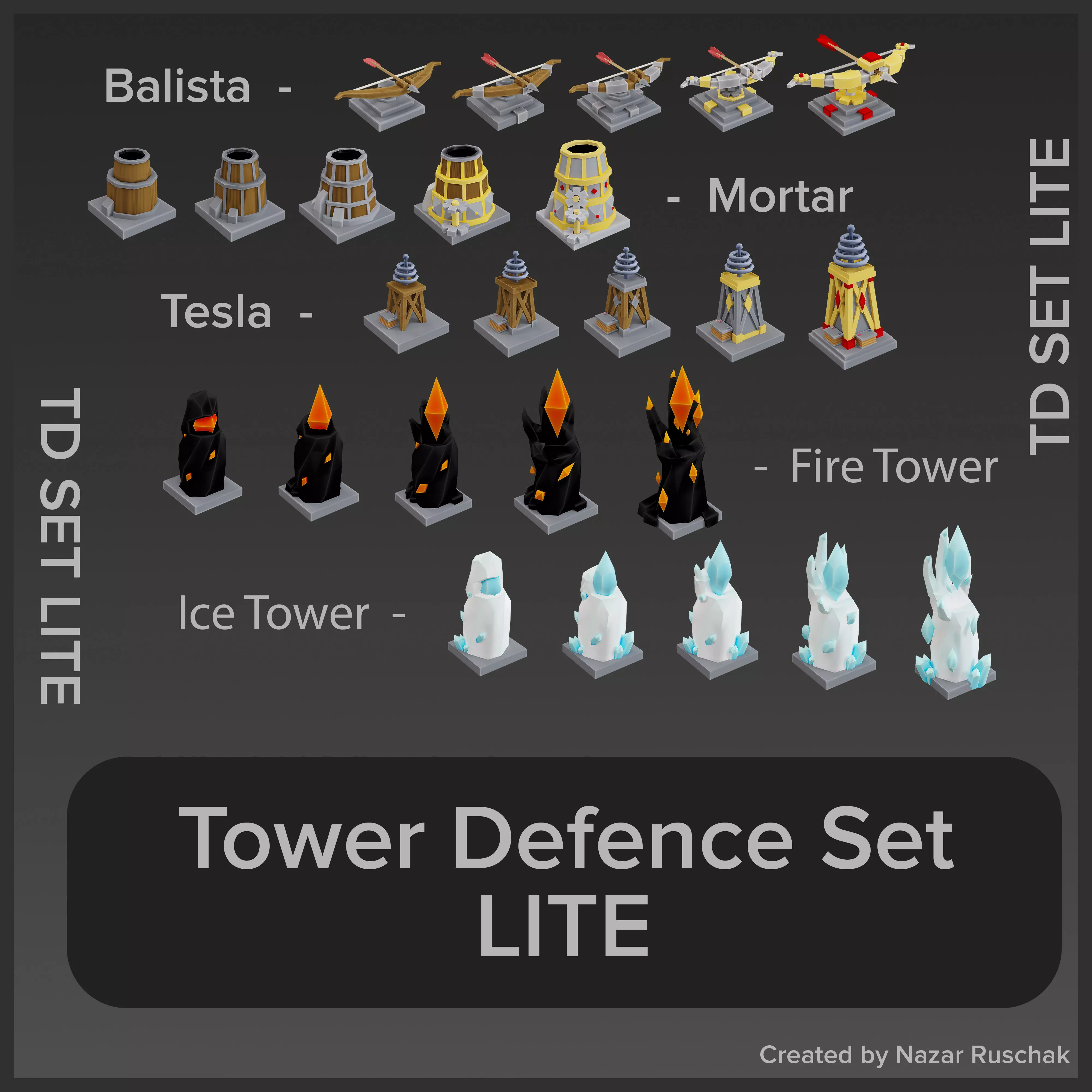Tower Defence Set Lite Low-poly 3D model_0