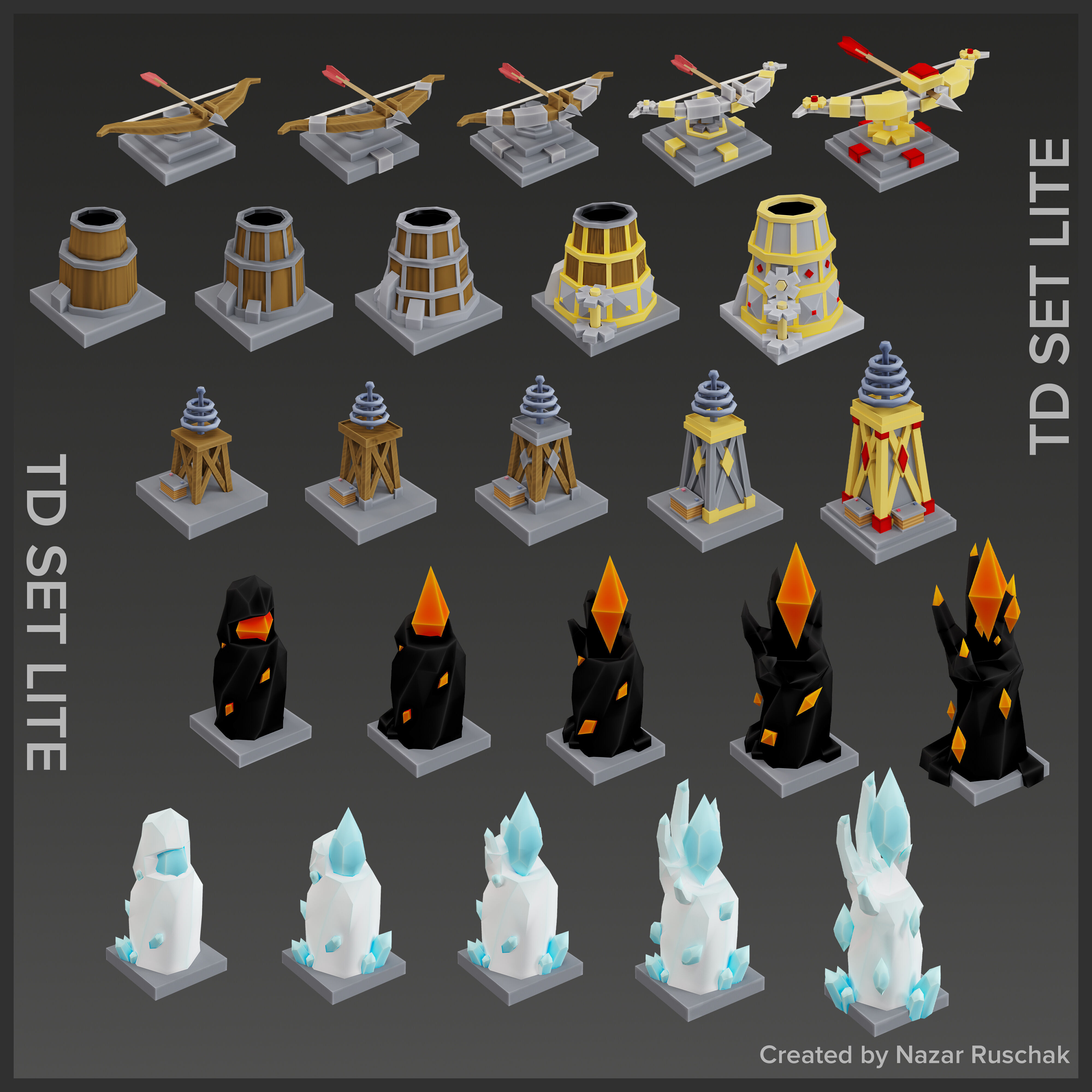 Tower Defence Set Lite Low-poly 3D model_1