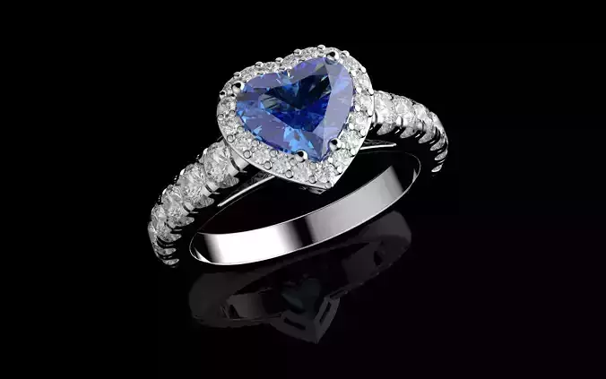 Heart Shaped Sapphire Diamond Ring 3D print model