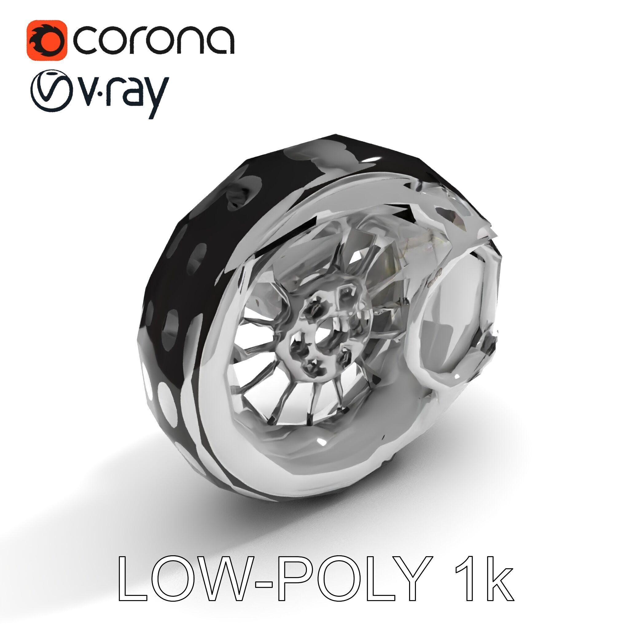Futuristic Wheel Model Pack with Three Detail Levels Low-poly 3D model_13