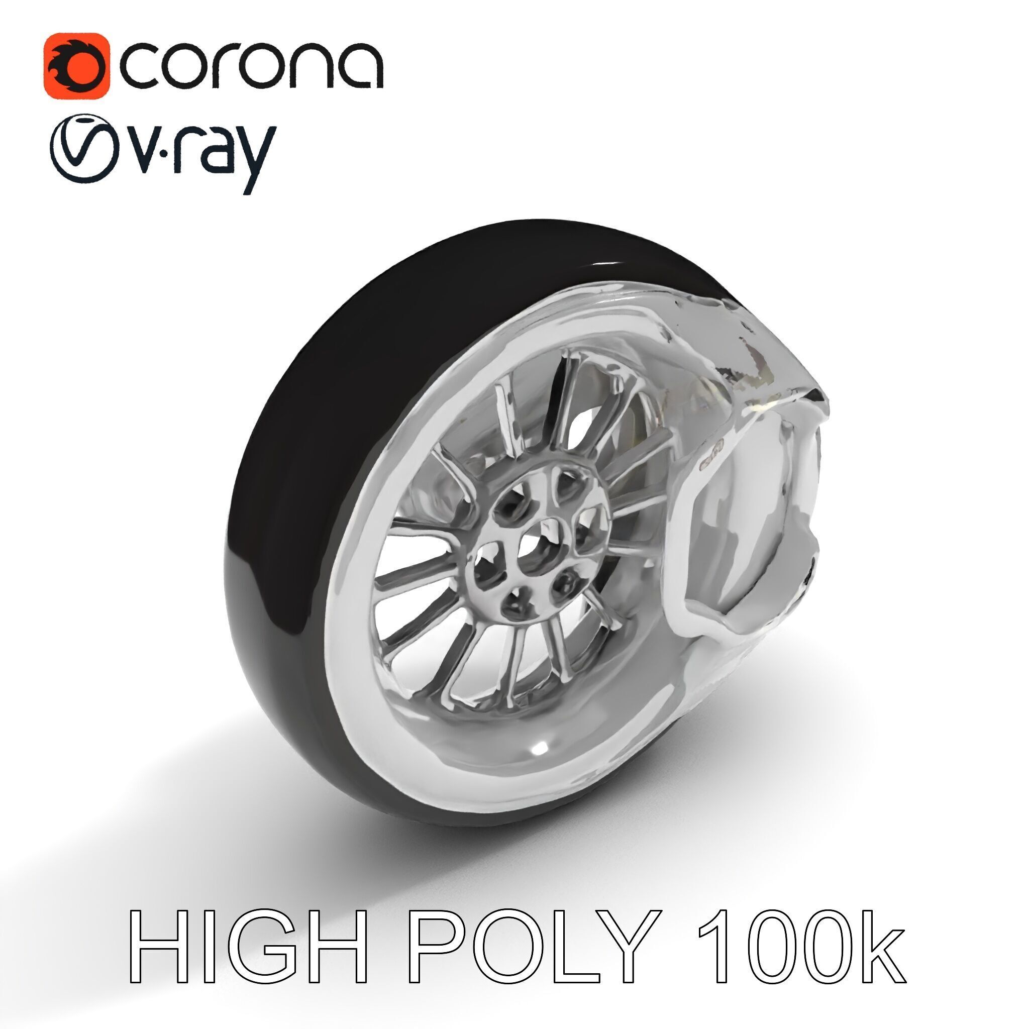 Futuristic Wheel Model Pack with Three Detail Levels Low-poly 3D model_35