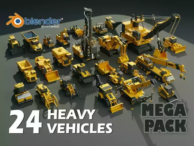 24 Heavy Vehicles - Mega Pack Low-poly 3D Model Collection