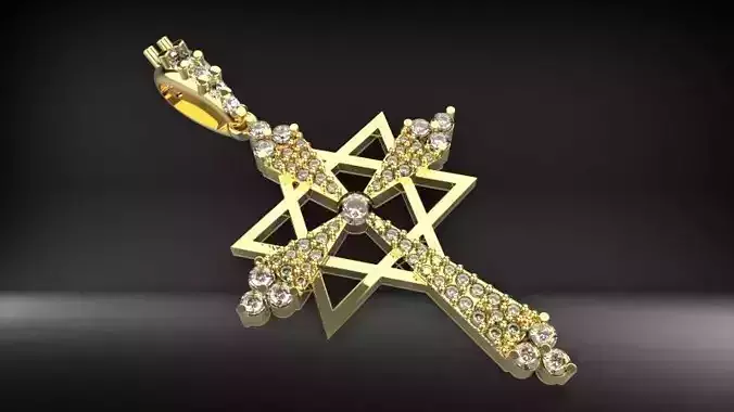 Diamond Star of david cross pendant 3D print model
