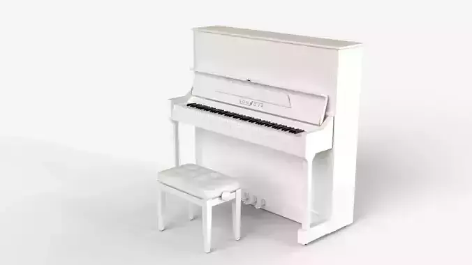 White Upright Piano with chair