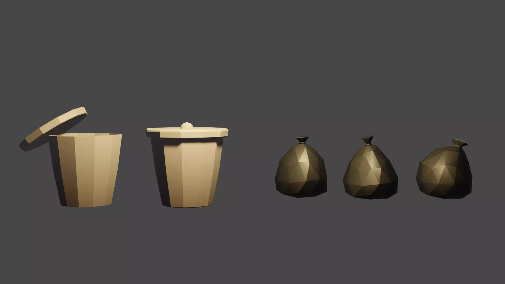 Trash Bin Pack - Low Poly Low-poly 3D model_0