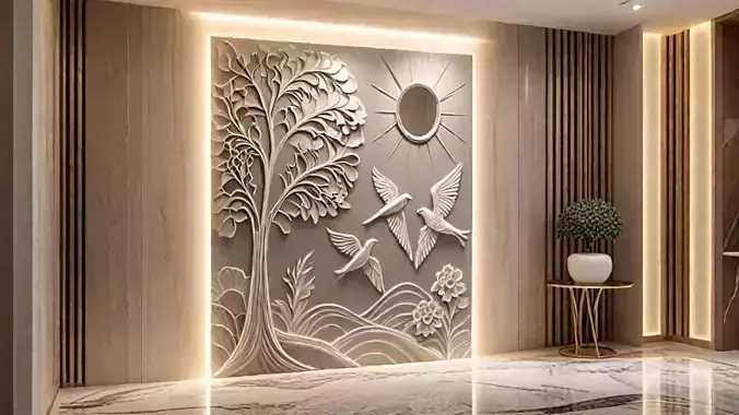3D Wall Panel mural decor set relief stl 08 
