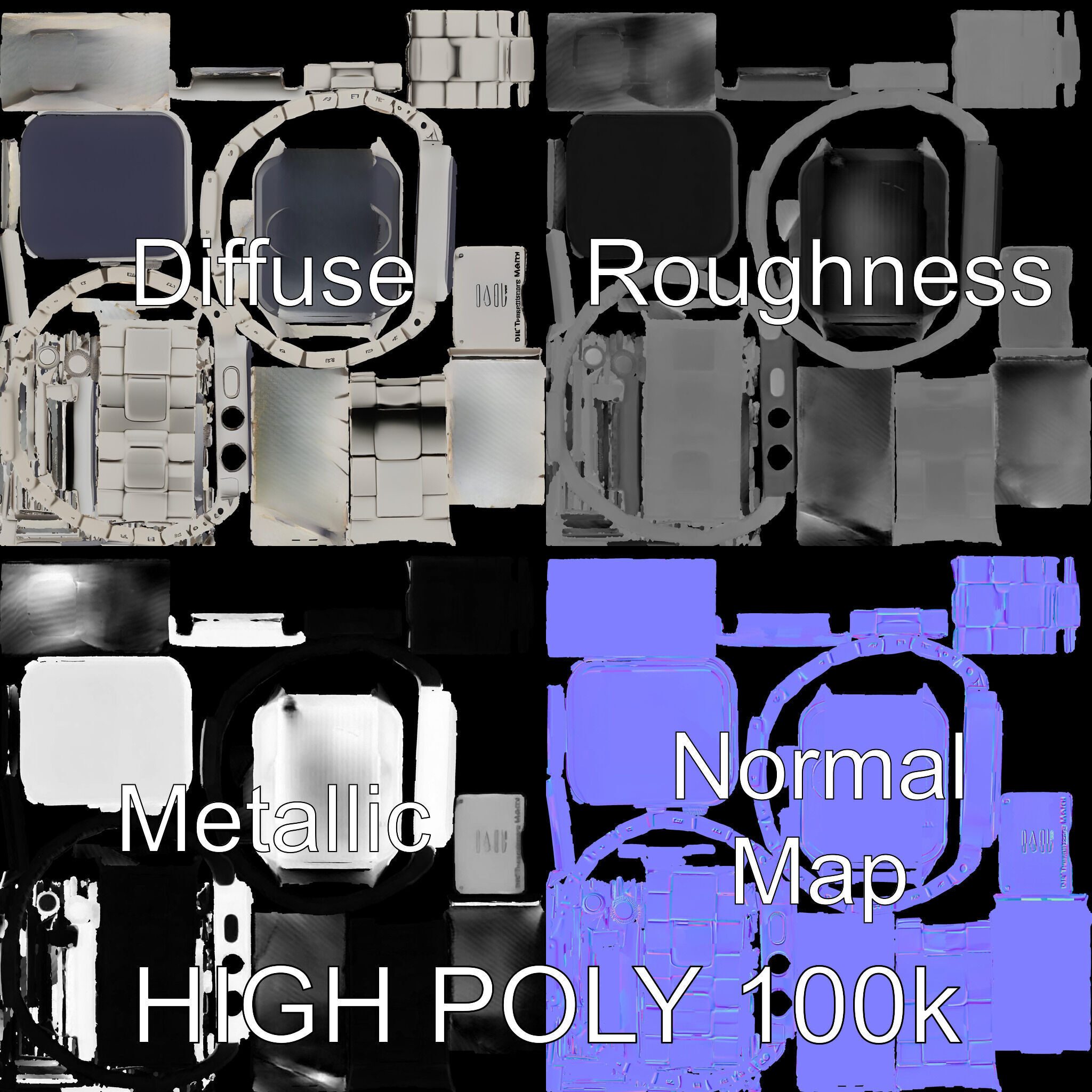 Smartwatch Model Pack with Premium Metal Finish Low-poly 3D model_2