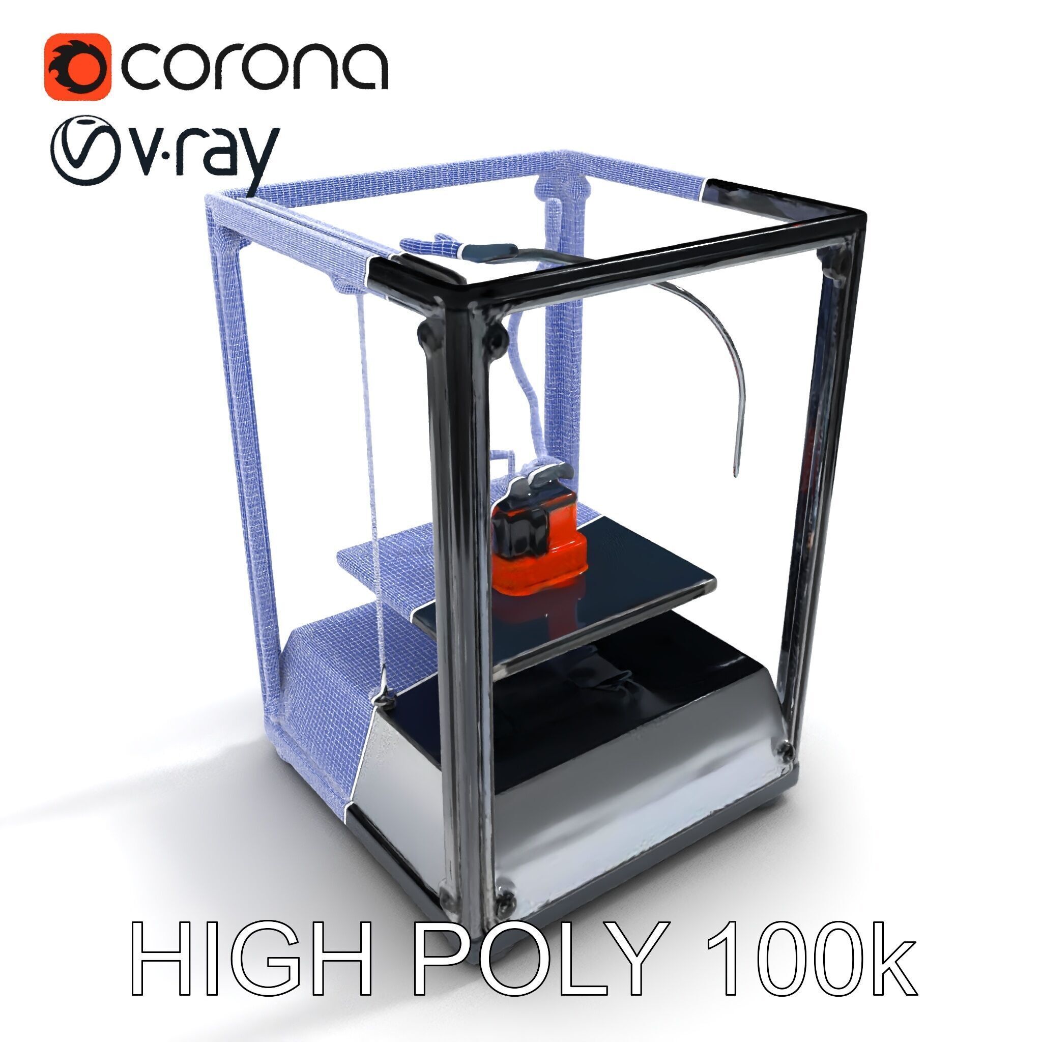 Desktop D Printer Model Pack with Transparent Enclosure Low-poly 3D model_23