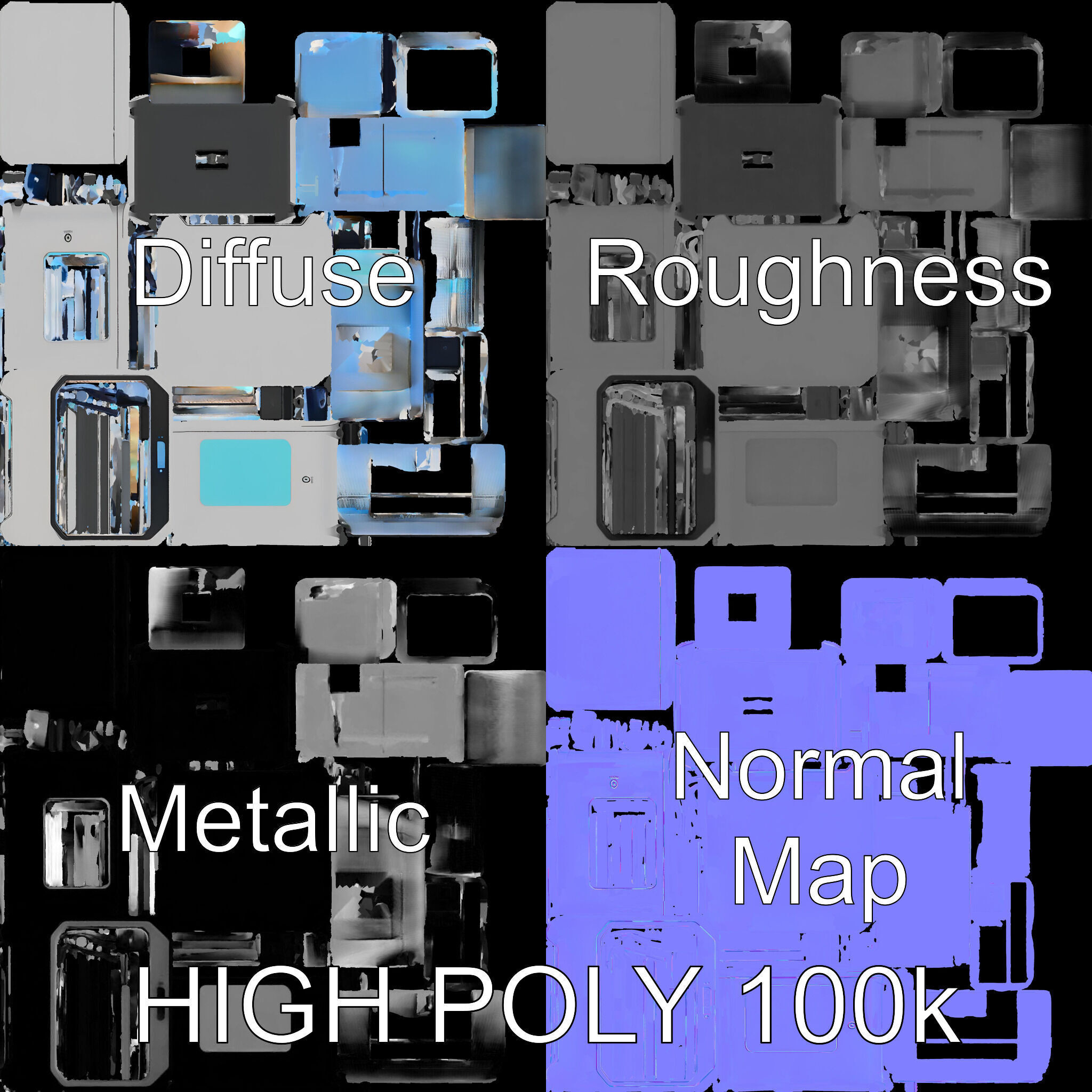 Futuristic D Printer Model Pack Low-poly 3D model_2