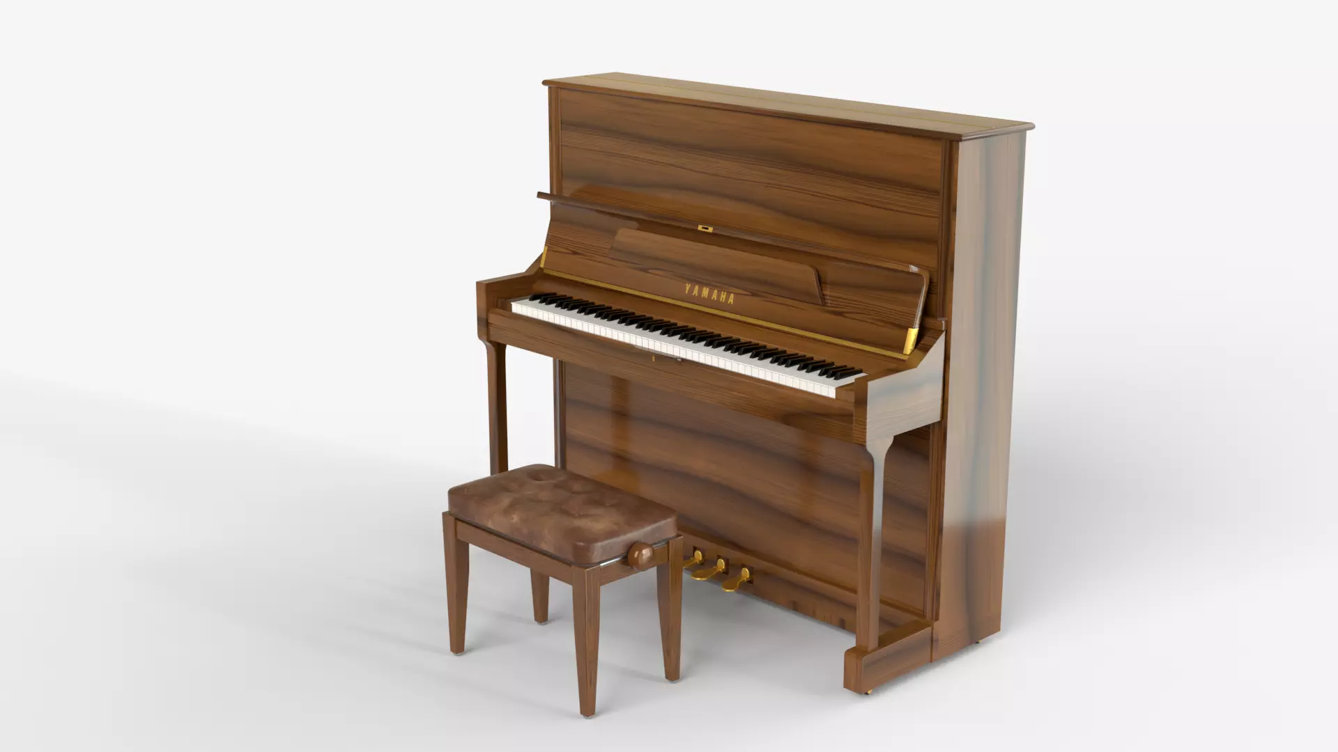 Indian Appletree Wood Upright Piano with chair 3D model