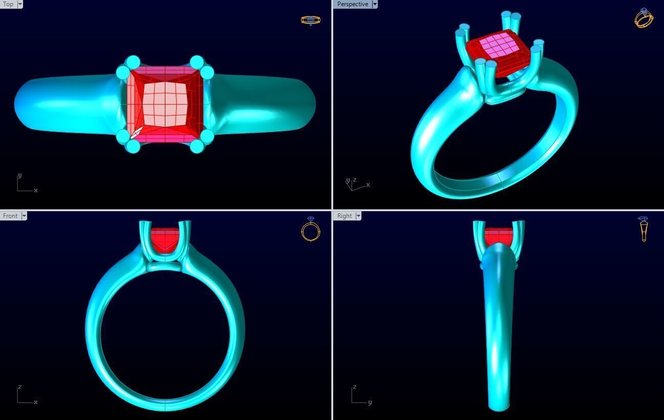 Square Stone Rings - Womens Rings -  N452055 3D print model_10