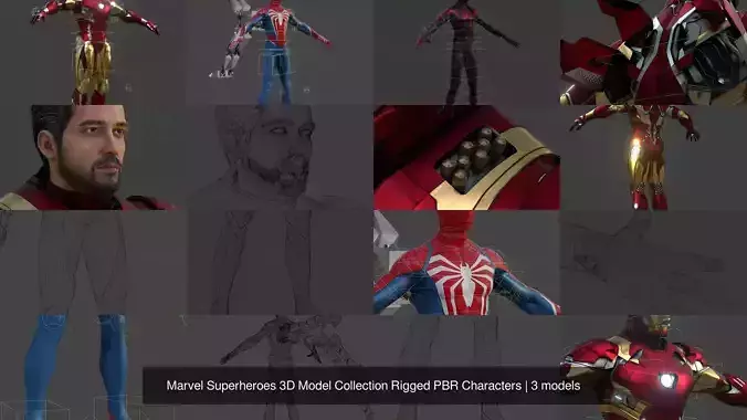 Marvel Superheroes 3D Model Collection Rigged PBR Characters