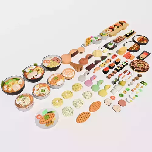 Japanese Food Pack Low-poly 3D model