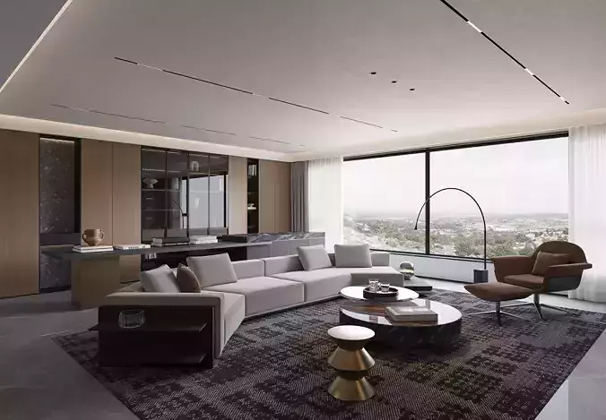 Modern living room dining room and kitchen2