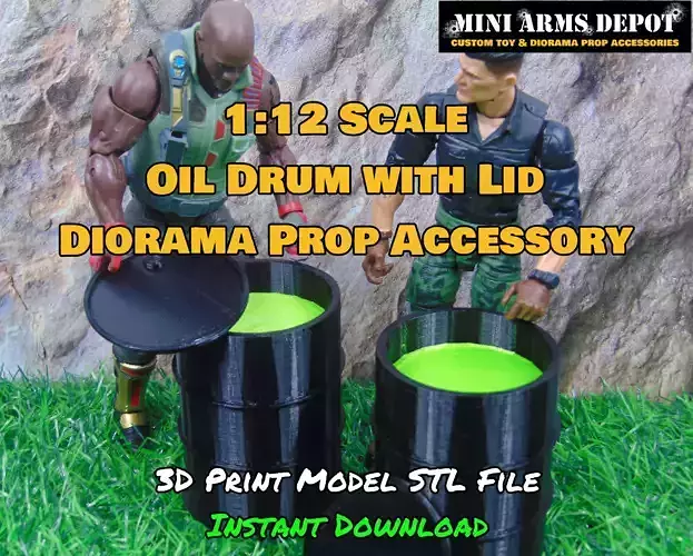 Custom 112 Scale Oil Drum with Lid and Waste Infill Diorama Prop