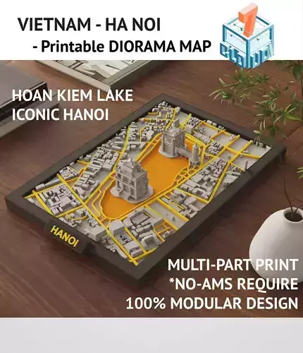 Hoan Kiem Lake Modular 3D Printable Map Hanoi  VietNam