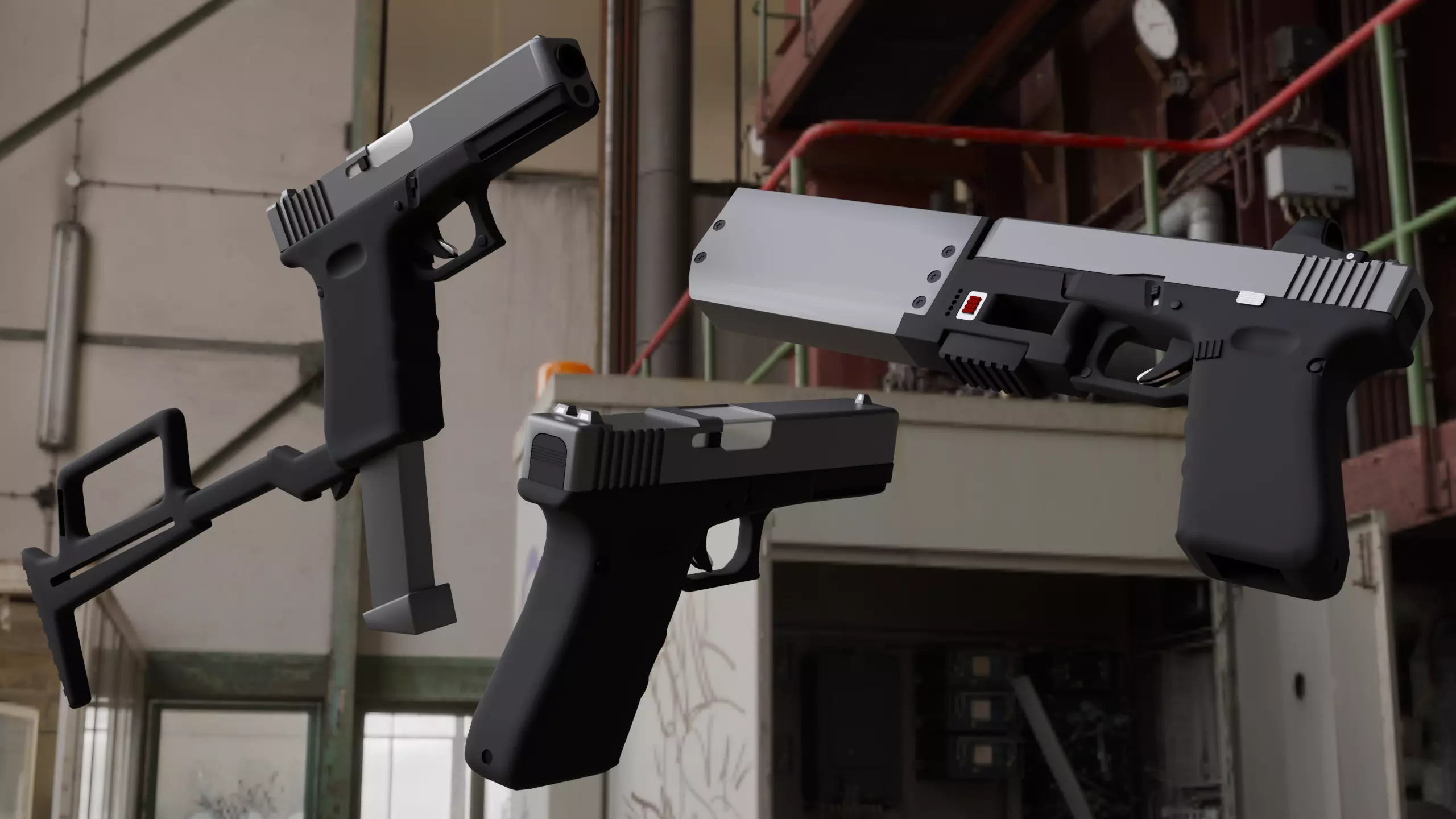 Hight-poly Glock17 with accessories 3D model