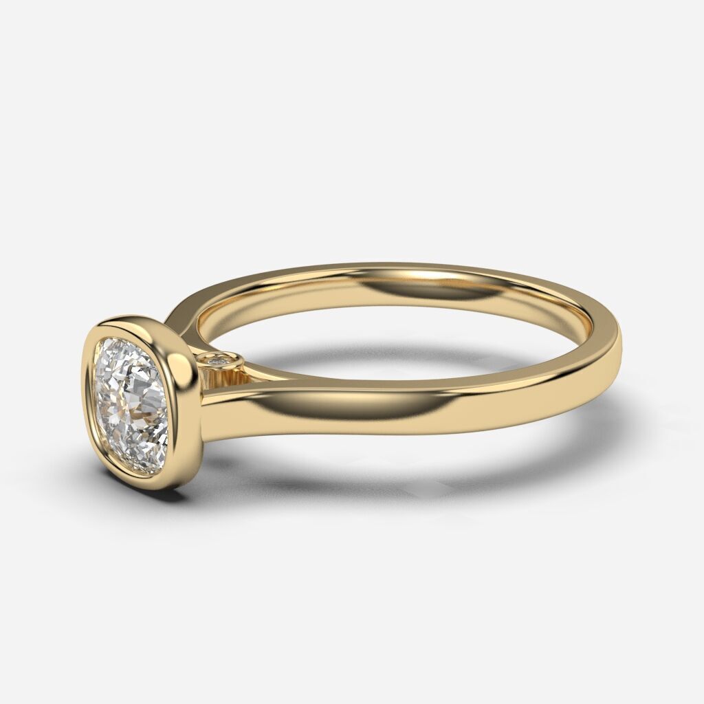 Cushion Diamond Bezel Setting Solitaire Diamond Ring 3D print model_1
