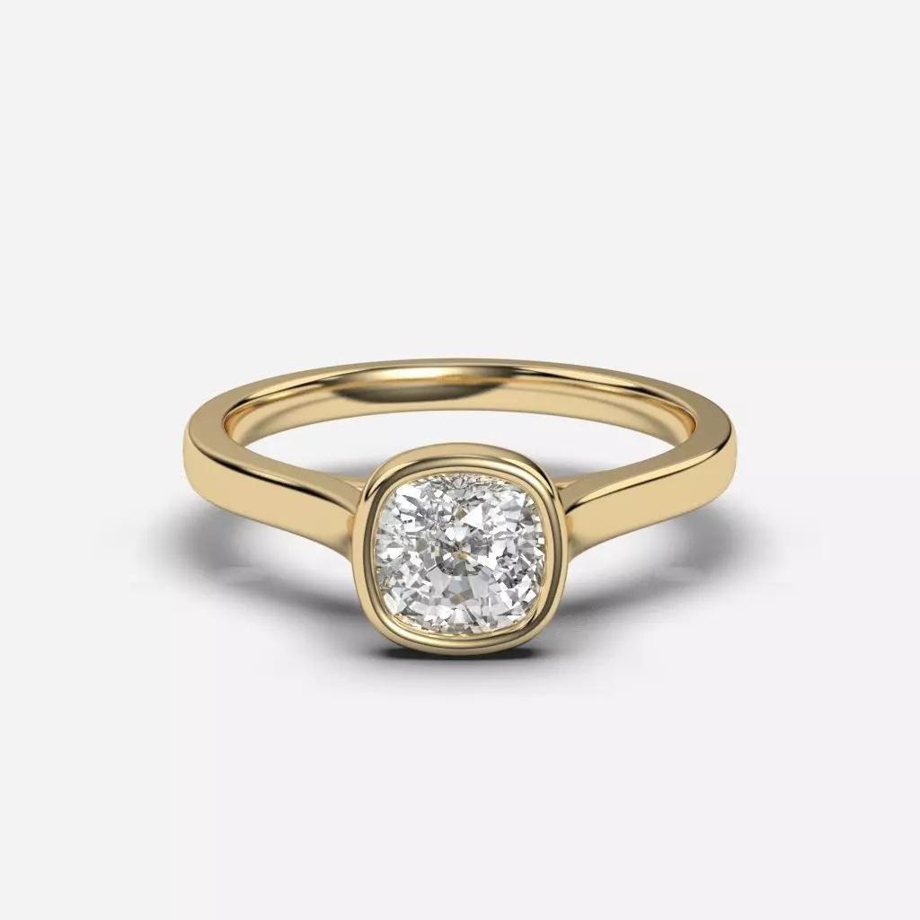 Cushion Diamond Bezel Setting Solitaire Diamond Ring 3D print model_0