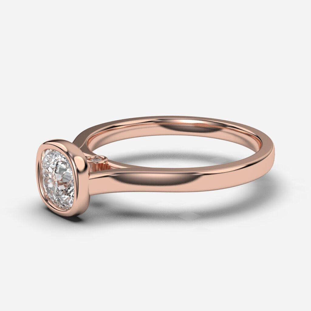 Cushion Diamond Bezel Setting Solitaire Diamond Ring 3D print model_5