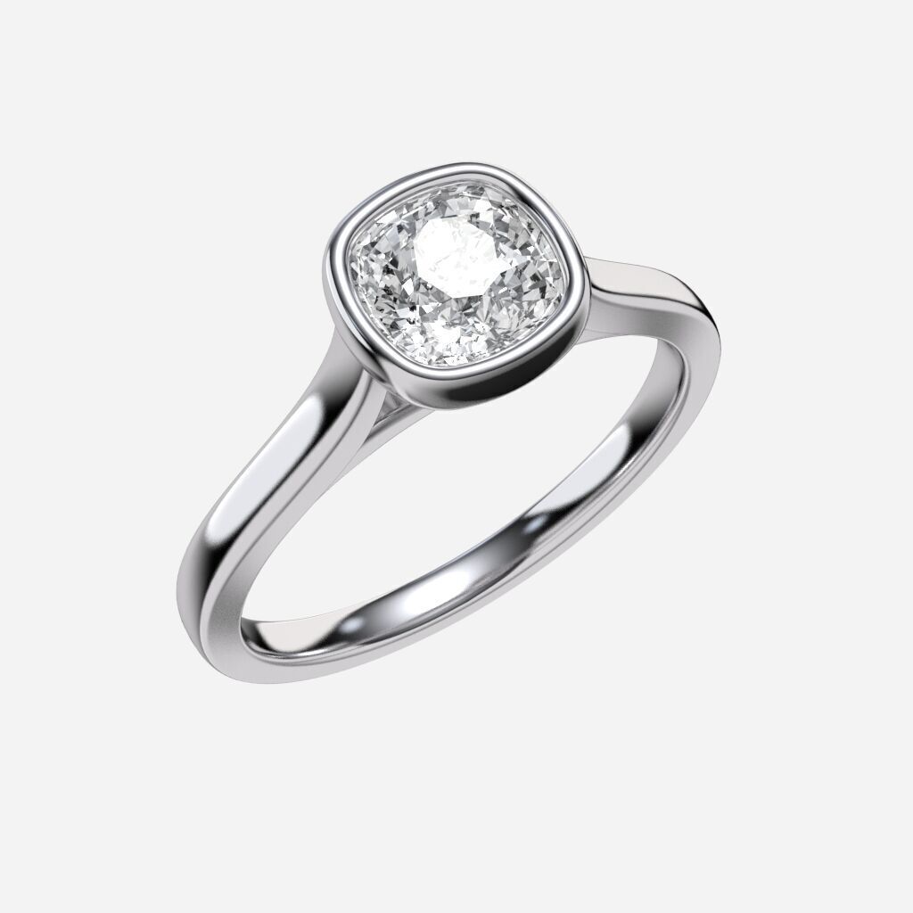 Cushion Diamond Bezel Setting Solitaire Diamond Ring 3D print model_11