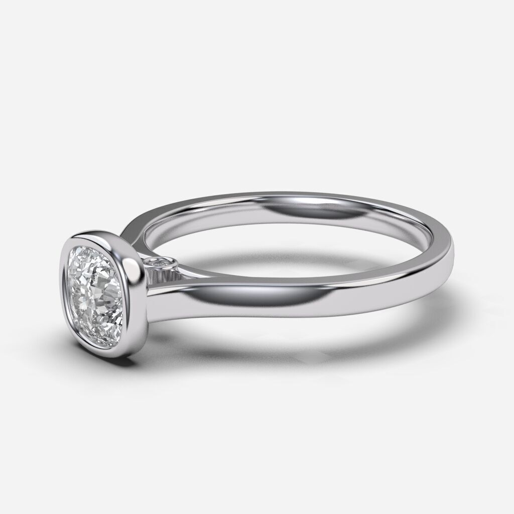Cushion Diamond Bezel Setting Solitaire Diamond Ring 3D print model_9