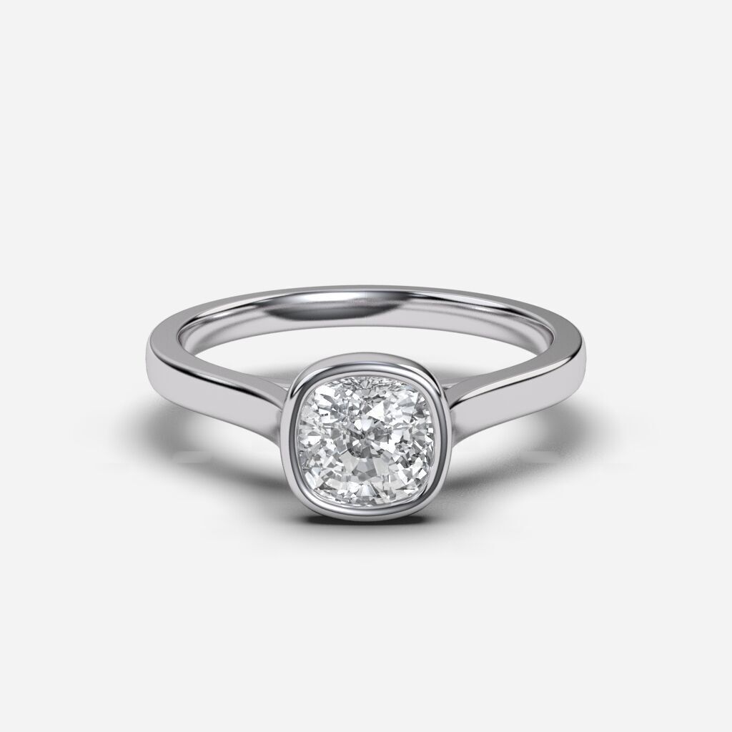 Cushion Diamond Bezel Setting Solitaire Diamond Ring 3D print model_8