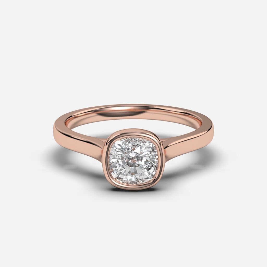 Cushion Diamond Bezel Setting Solitaire Diamond Ring 3D print model_4