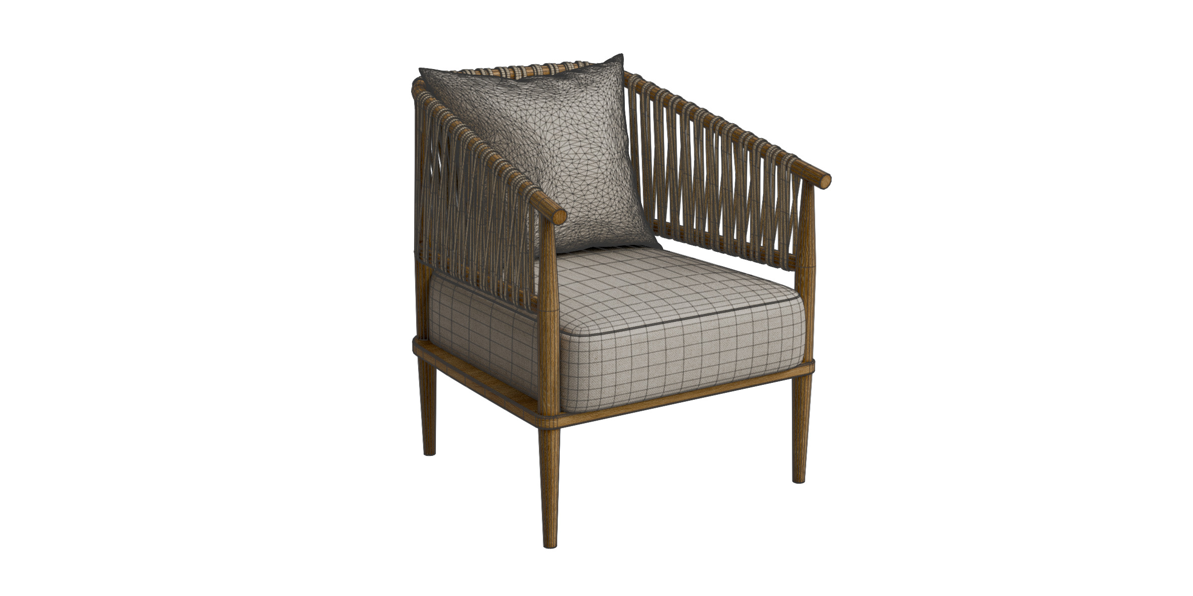 Accent Chair With Weave Rope Design And Seat Cushion Low-poly 3D model_9
