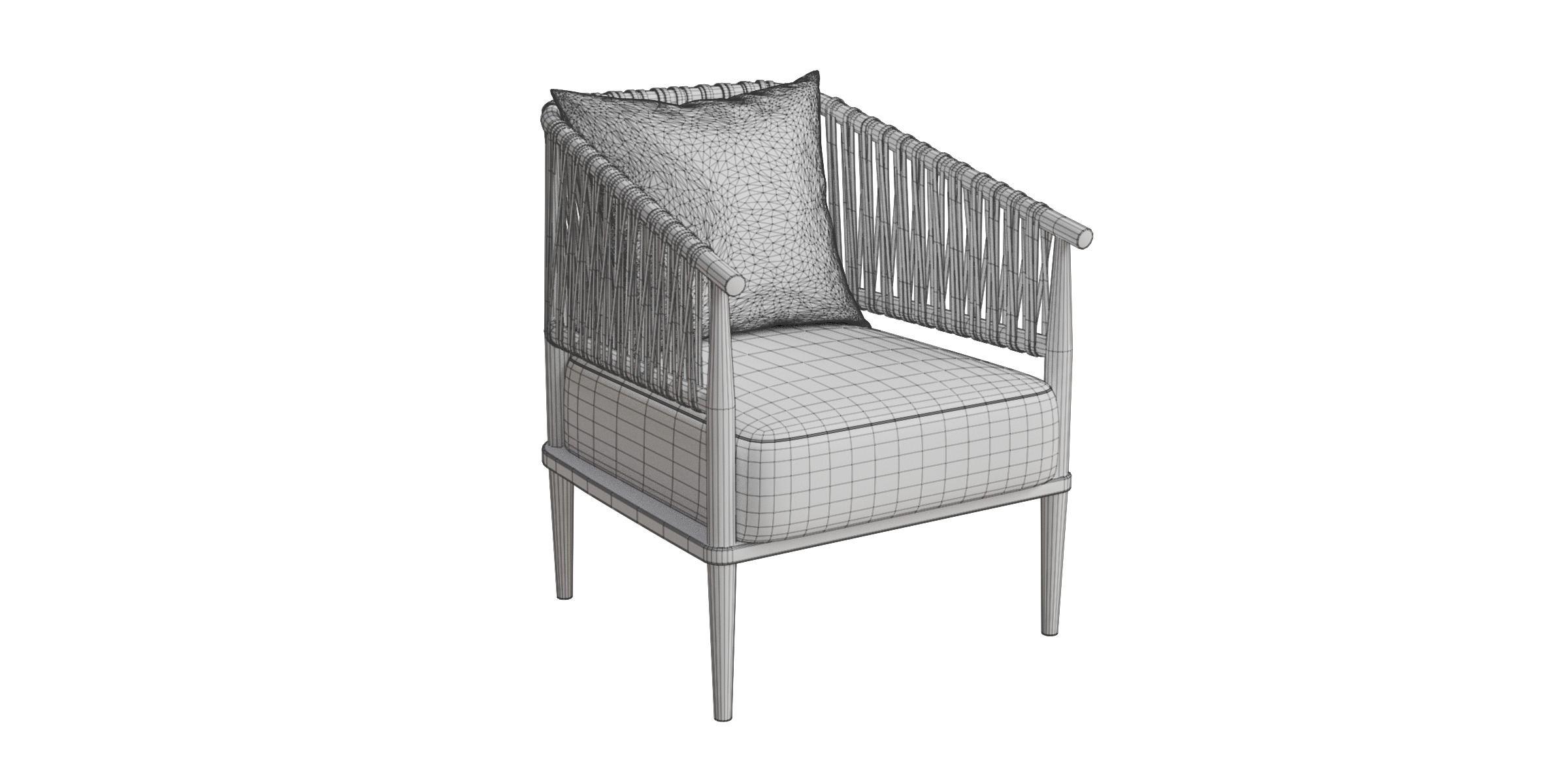 Accent Chair With Weave Rope Design And Seat Cushion Low-poly 3D model_8