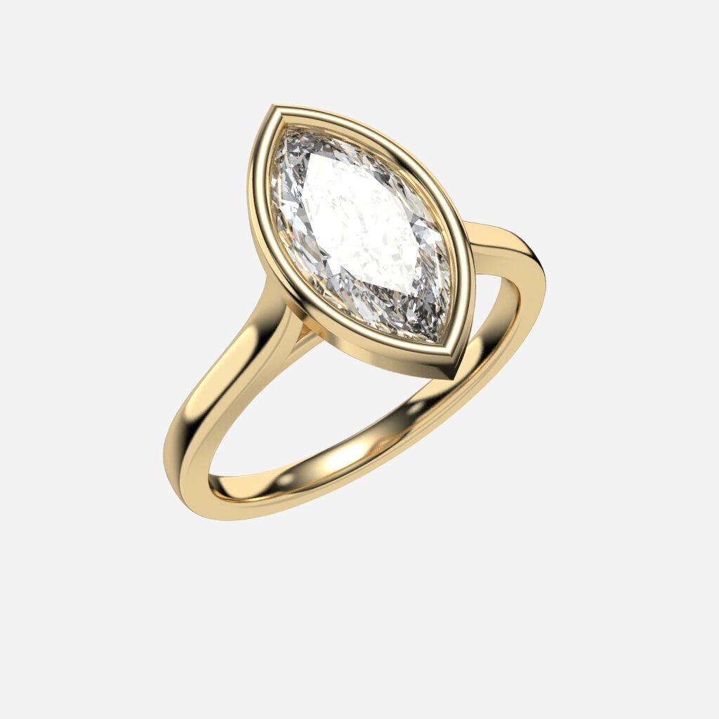 Marquise Diamond Bezel Setting Solitaire Diamond Ring 3D print model_2