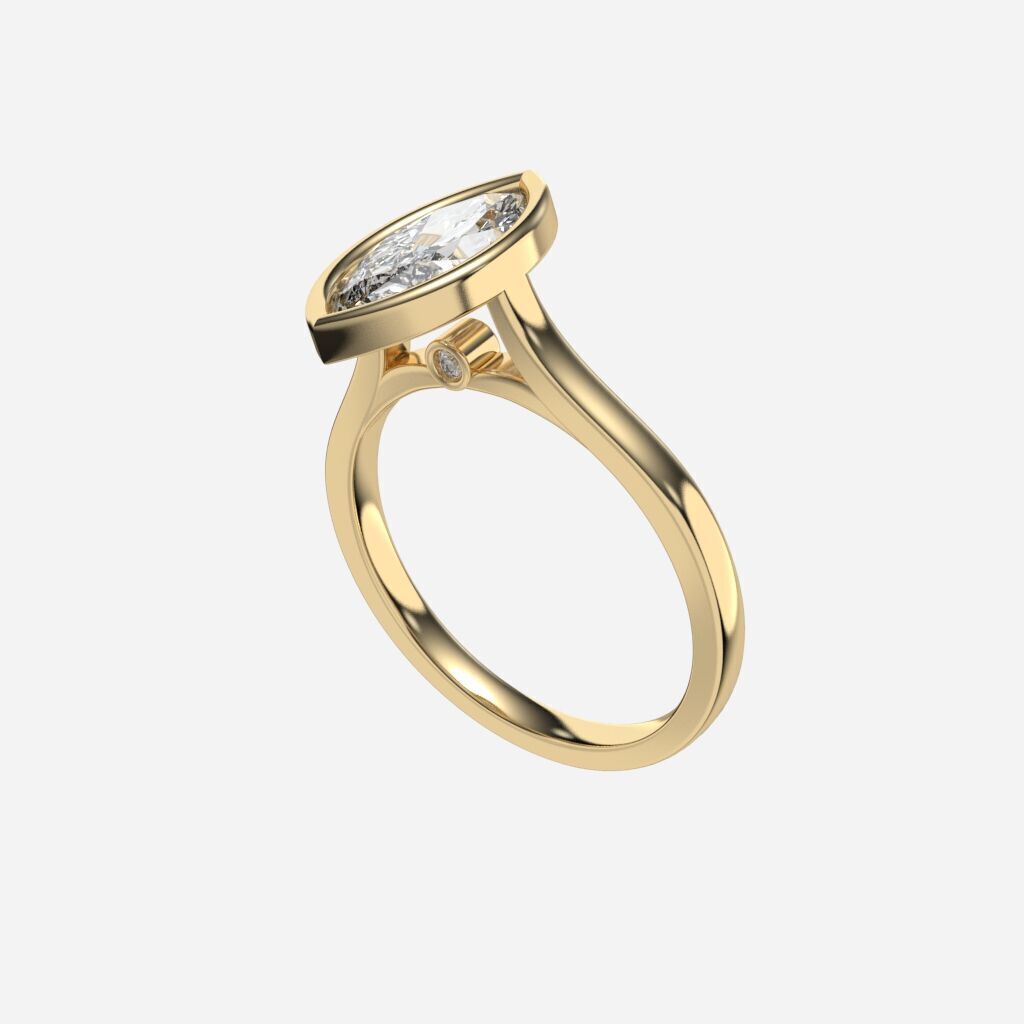 Marquise Diamond Bezel Setting Solitaire Diamond Ring 3D print model_3